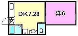 オックスフォードサーカス春日町別館 1DKの間取図画像