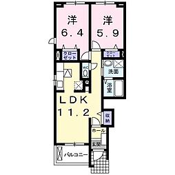 ラフィレッジN棟 2LDKの間取図画像