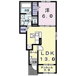 カーサセレーノB 1LDKの間取図画像
