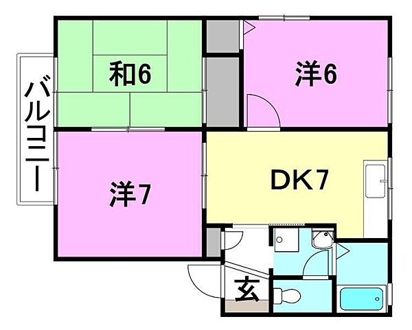 ディアスＫ1 201 号室｜愛媛県松山市高岡町(賃貸アパート3DK・2階・56.85㎡)の写真 その2