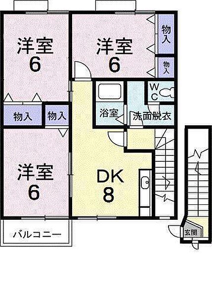 アネックス斎院 A202 号室｜愛媛県松山市南斎院町(賃貸アパート3DK・2階・61.98㎡)の写真 その2