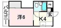 コーポ新 1Kの間取図画像