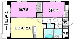 プレジール来住 2LDKの間取図画像