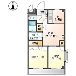 シャルムガーデンK 2LDKの間取図画像