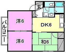 グラッド森田D 3DKの間取図画像