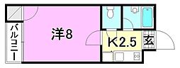 F愛光マンション 1Kの間取図画像