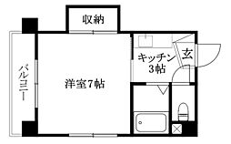ルミエール朝生田 1Kの間取図画像