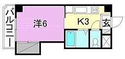 Y'sCourt福音寺 1Kの間取図画像