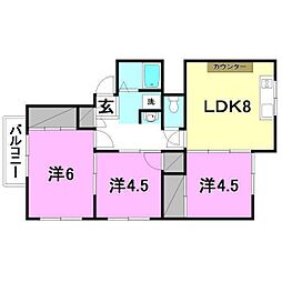 コーポラス毛利 3DKの間取図画像