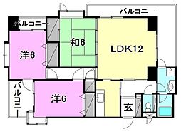 ダブルハイツインサクラメント 601 号室 6階3LDKの間取り