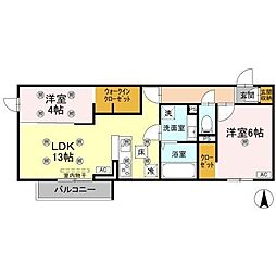 クランツ古川西 A棟 2LDKの間取図画像