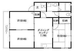 ディアスムラカミA 3DKの間取図画像