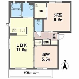 クレセオ森A 2LDKの間取図画像