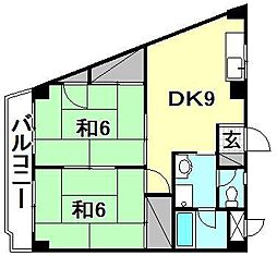 ビージョイマンション1号館 2DKの間取図画像