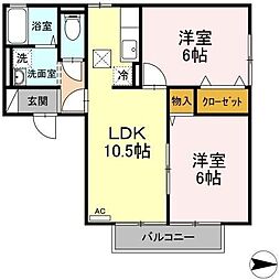 リヴェールチカB 2LDKの間取図画像