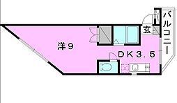 山西マンション 1DKの間取図画像
