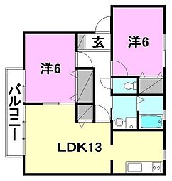 フェイスフル五番館A 2LDKの間取図画像