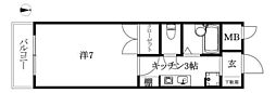 サンエイハイツ萱町 1Kの間取図画像