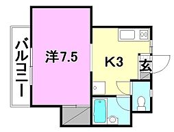 フルル鷹子 1Kの間取図画像