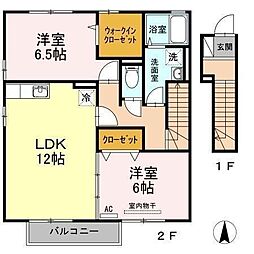 グランモア石井B 2LDKの間取図画像