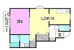 ティンカーベル 1LDKの間取図画像