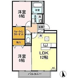 ジュネス針田B 2LDKの間取図画像