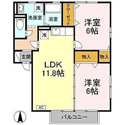 インペリアル・ヴィラB 2LDKの間取図画像
