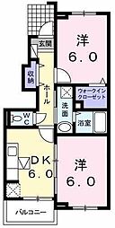 ノースガーデンA 2DKの間取図画像
