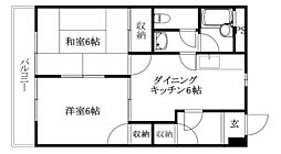 サザン歩行町 2DKの間取図画像