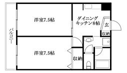 第2八束ハイツ 2DKの間取図画像