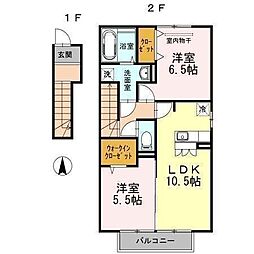 リヴェール来住A 2LDKの間取図画像