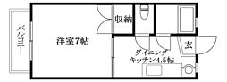 ハイツ大本 1DKの間取図画像
