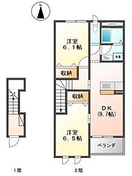 プランドール・リキ 2DKの間取図画像