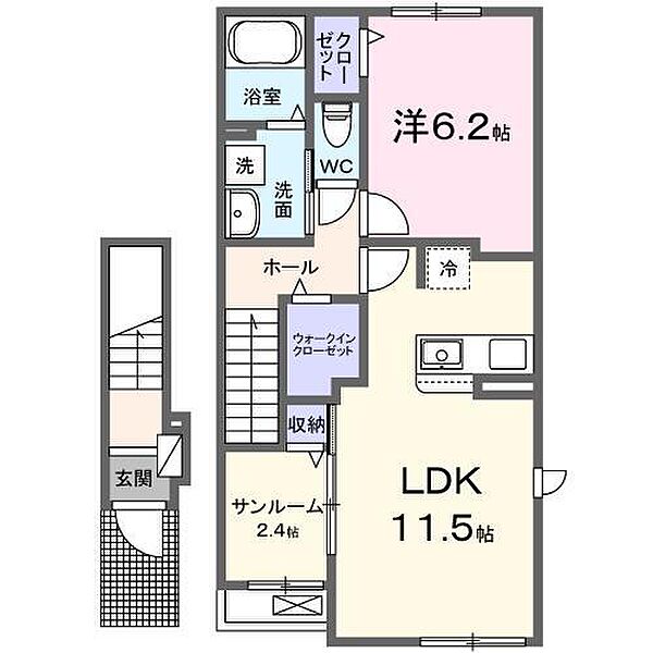 ボネール　Ｍ 205 号室｜愛媛県松山市和田(賃貸アパート1LDK・2階・50.96㎡)の写真 その2
