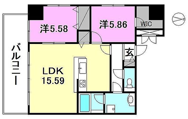 グランディアレジデンス千舟 601 号室｜愛媛県松山市千舟町1丁目(賃貸マンション2LDK・6階・67.50㎡)の写真 その2