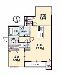 シャーメゾンクオリスタ 303 号室 3階2LDKの間取り