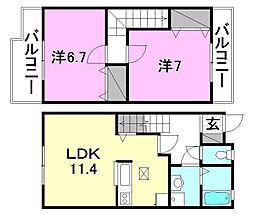 フォンテーヌパルクＭ　Ａ棟 105 号室 1階2LDKの間取り