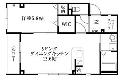 フォブール平和通 204 号室 2階1LDKの間取り