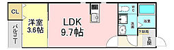 ロッシュ・ノワール片山 1LDKの間取図画像