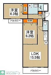 リヴィエラ 2階2LDKの間取り