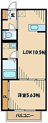 アロハヴィラ鶴川 1LDKの間取図画像