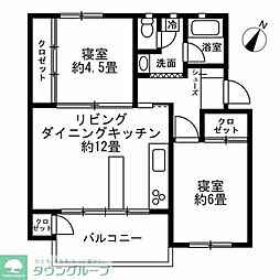 たまプラーザ住宅1-2号棟 2LDKの間取図画像