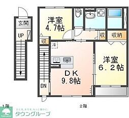 グランドヒルズA棟 2DKの間取図画像