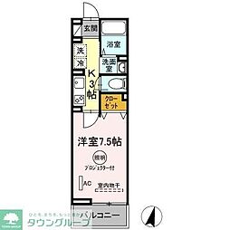 セジュールアオバボヌール 1Kの間取図画像