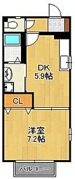 プランドールミニヨンB 1DKの間取図画像