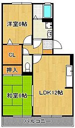クレール徳力 2LDKの間取図画像