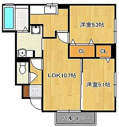 リバーパーク徳吉東A 2LDKの間取図画像