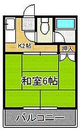 タウニー水町 1Kの間取図画像
