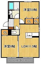 リセーラ 2LDKの間取図画像