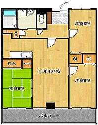 アビタシオン蒲生 3LDKの間取図画像